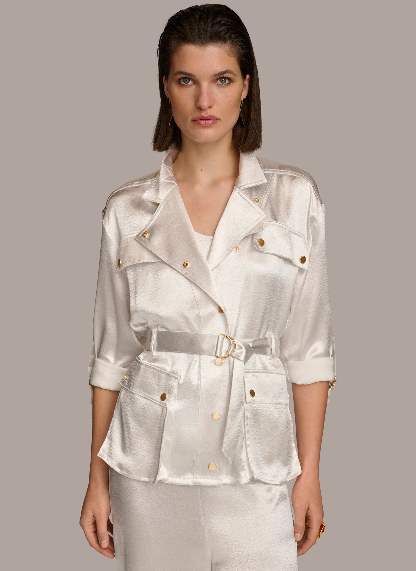 (image for) ATTRACTIVE ROLL SLEEVE BELTED JACKET